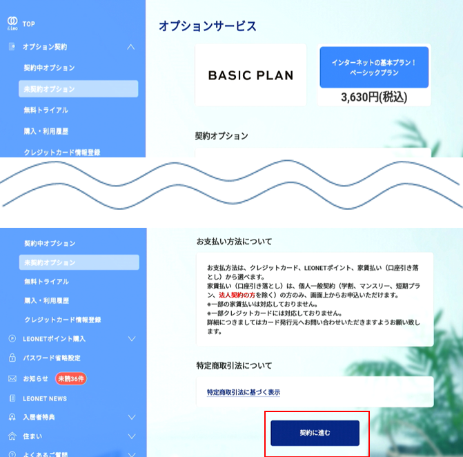 LEONETのスタンダードプラン、ベーシックプランなどオプションサービス 
